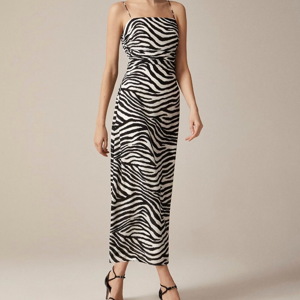 J Crew Collection ruched maxi dress in zebra print NWT